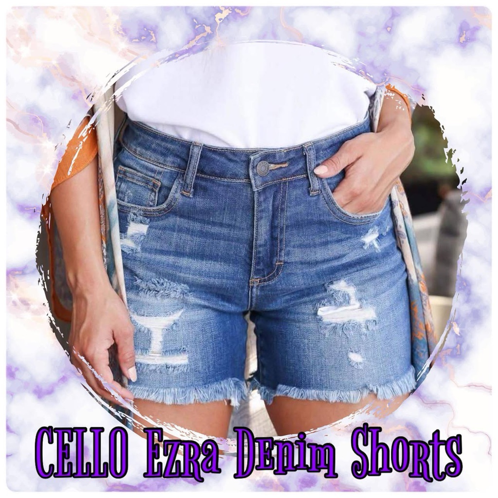 Cello Ezra Denim Shorts In Blue With Distressed Detail